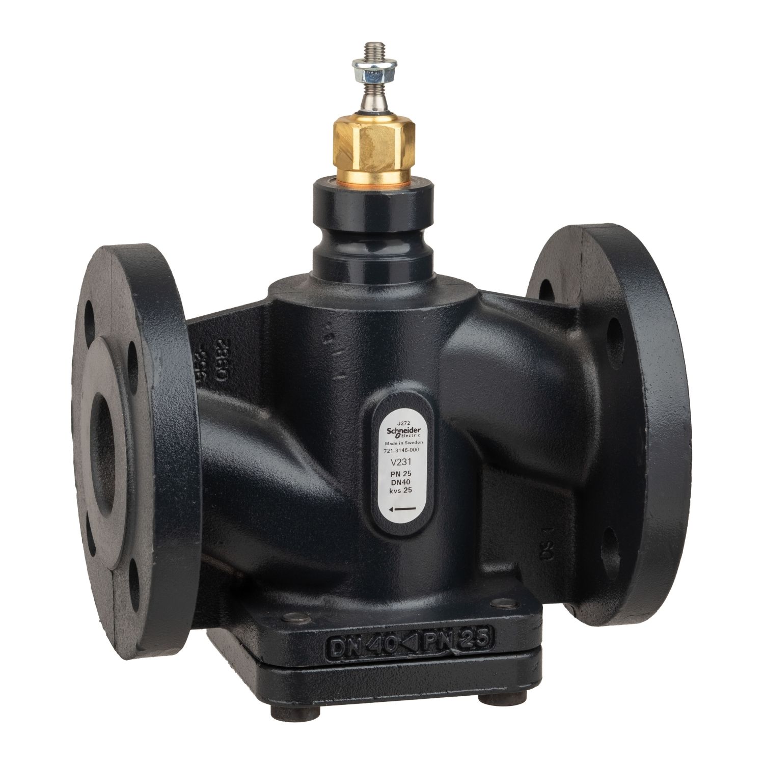 Picture of Venta V232 Globe Valve, 2-Way, PN25, Flanged, Balanced Plug, DN40, Kvs 25, Nodular Iron, Stainless Plug and Seat.