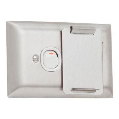 Picture of Single Switch Socket Outlet, Metal Plate Series, 250V, 10A, A Style Deep Curved Plate, Lockable Flap