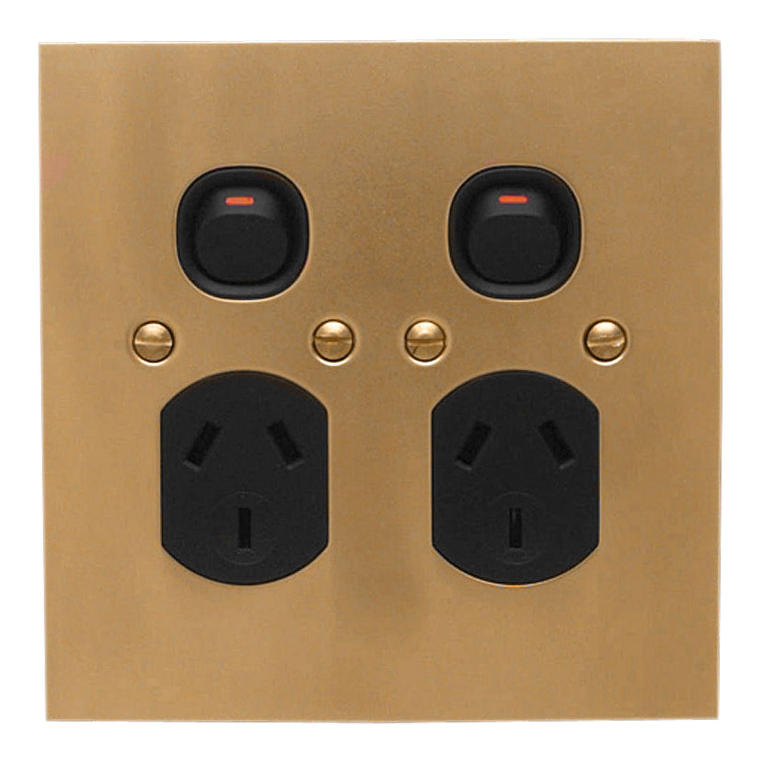 Picture of Twin Switch Socket Outlet, Metal Plate Series, 250V, 10A, BB Style, Flat Plate, Vertical