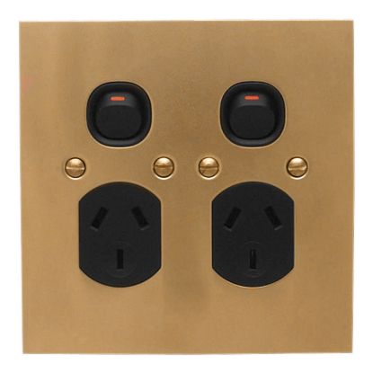 Picture of Twin Switch Socket Outlet, Metal Plate Series, 250V, 10A, BB Style, Flat Plate, Vertical
