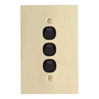 Picture of Flush Switch, Metal Plate Series, 3 Gang, 250VAC, 10A, Range, BBSL Style, Standard, Vert
