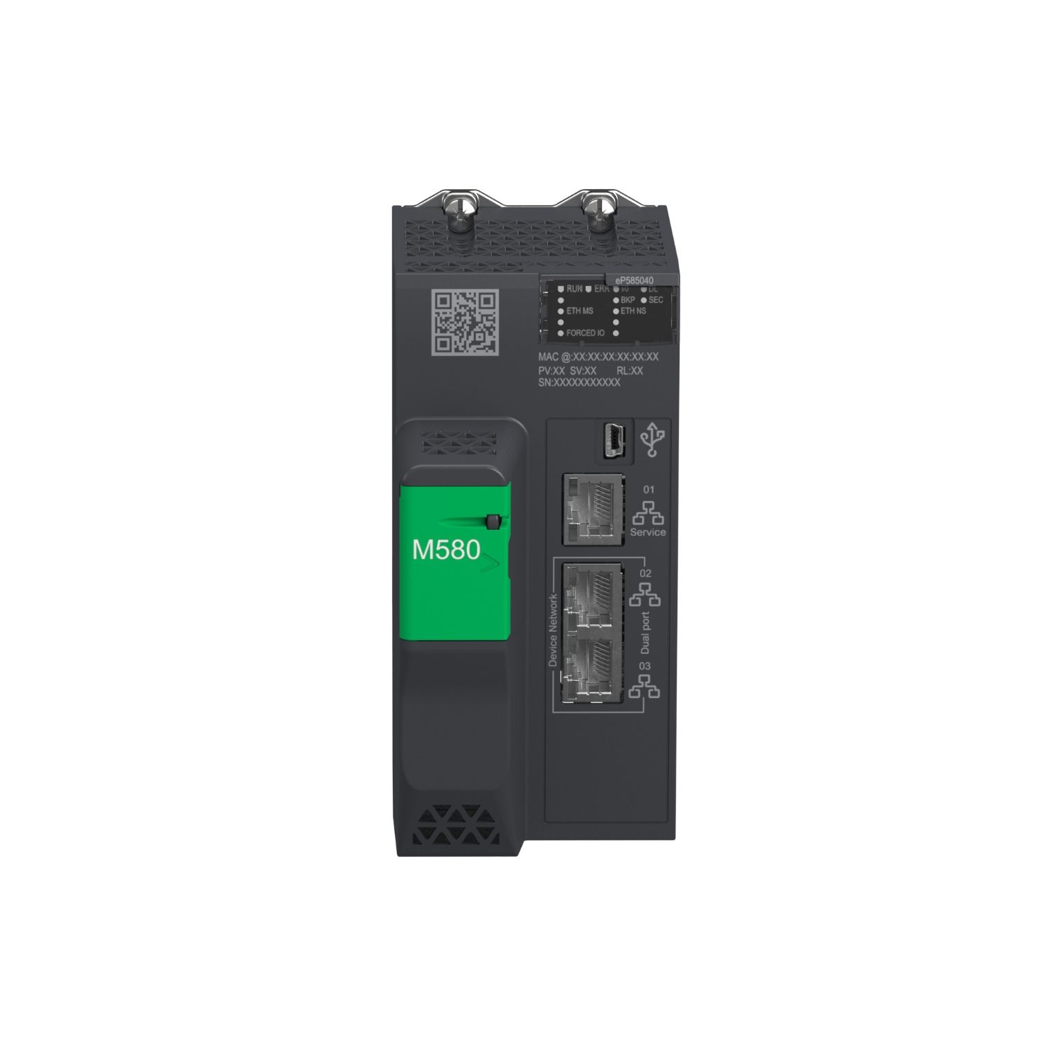 Picture of standalone processor, Modicon M580, 24MB, 61 Ethernet devices, 31 remote IO racks of X80 and Quantum, conformal coating