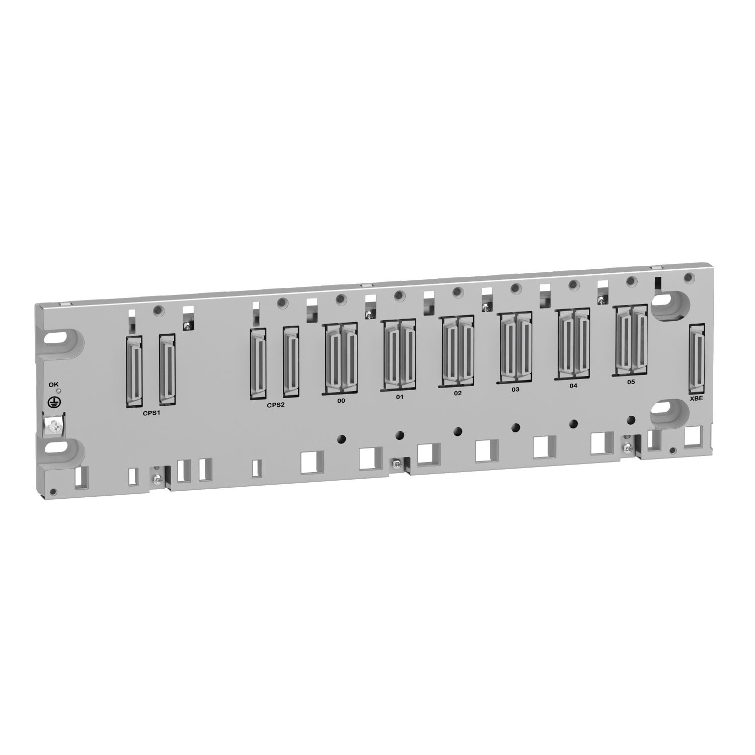 Picture of backplane rack, Modicon X80, 6 slots, redundant Ethernet backplane, severe environment