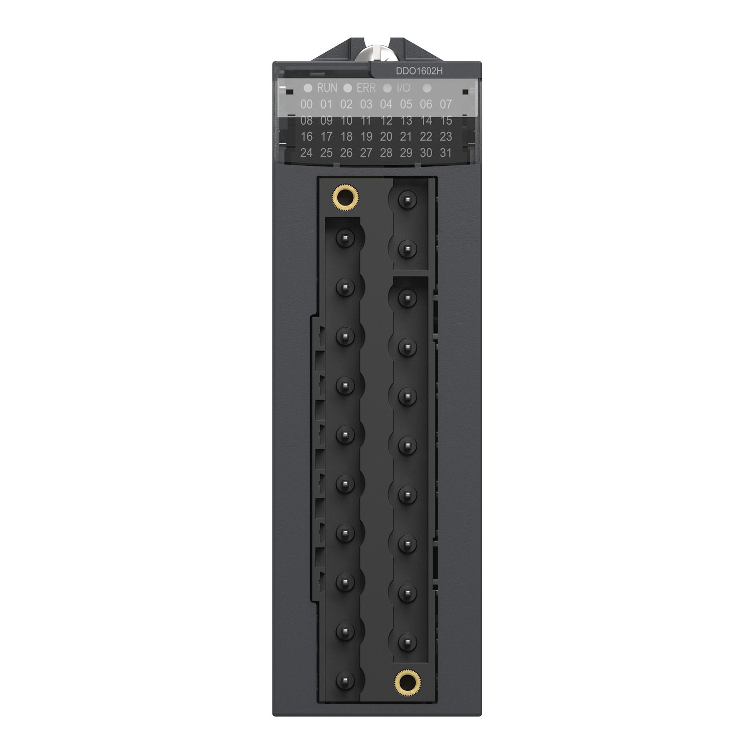 Picture of discrete output module, Modicon X80, 16 transistor outputs, 24V DC positive, for severe environments