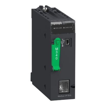 Picture of processor, Modicon M340, max 512 discrete, 128 analog IO, Modbus