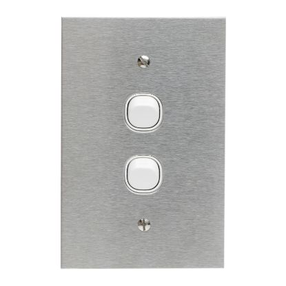 Picture of Flush Switch, Metal Plate Series, 2 Gang, 250VAC, 10A, Range, BSL Style, Standard, Vert