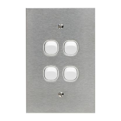 Picture of Flush Switch, Metal Plate Series, 4 Gang, 250VAC, 10A, Range, BSL Style, Standard, Vert