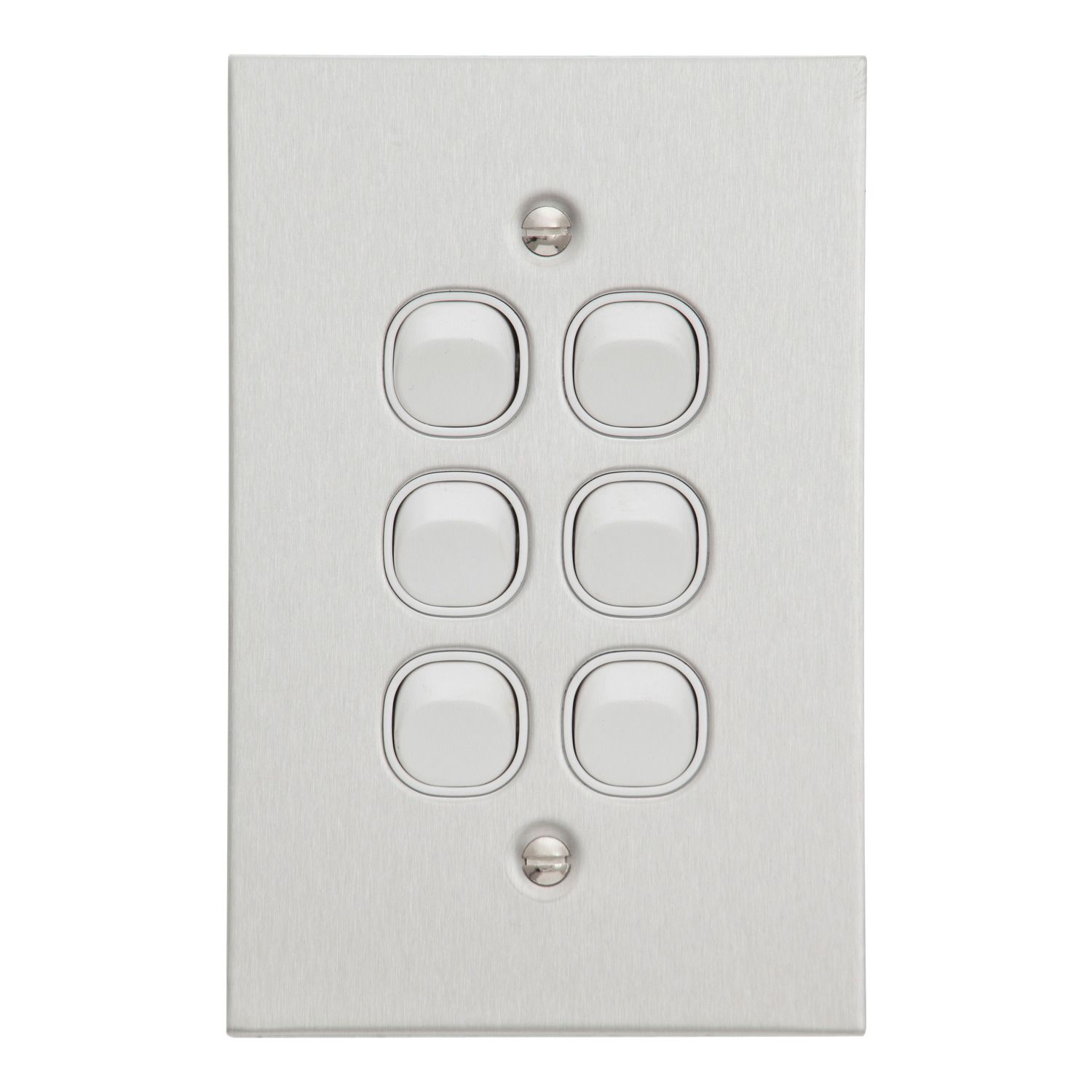 Picture of Flush Switch, Metal Plate Series, 6 Gang, 250VAC, 10A, Range, BSL Style, Standard, Vert