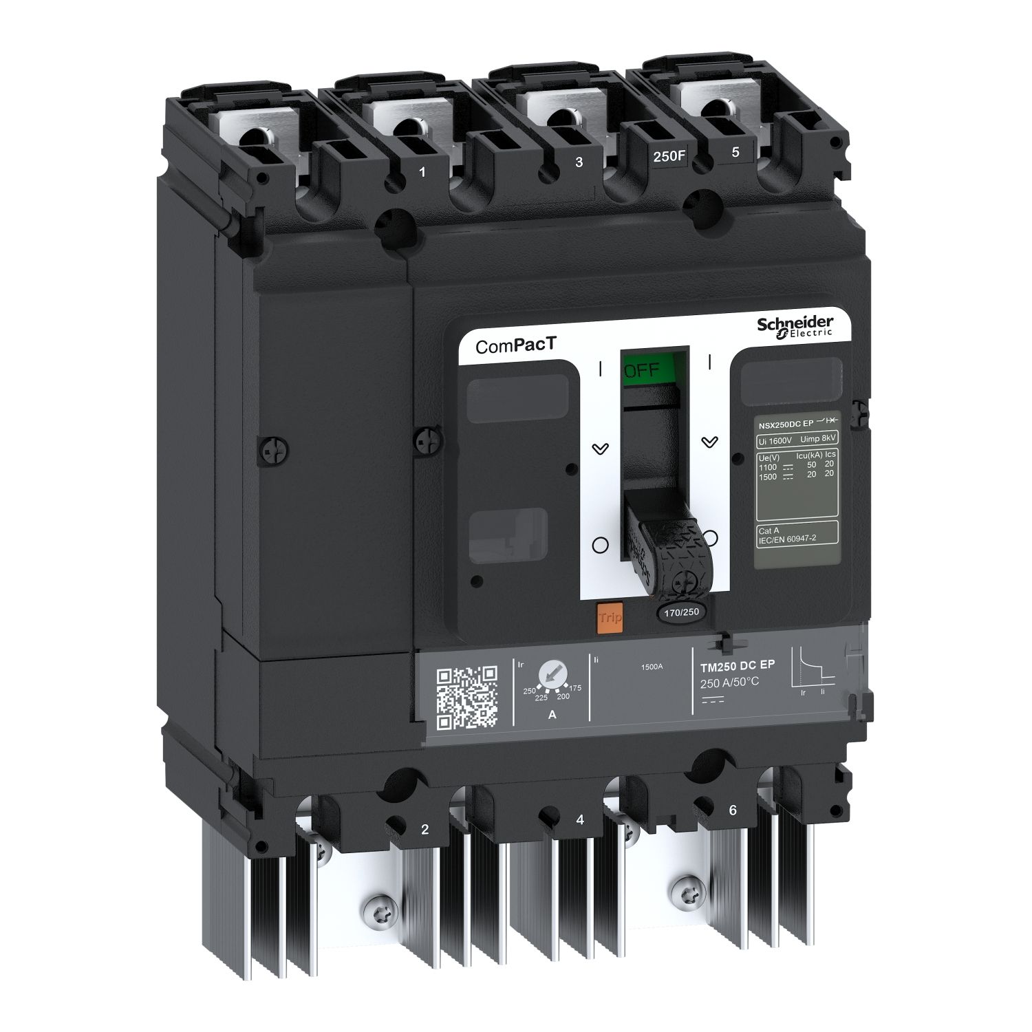 Picture of Circuit breaker, ComPacT NSX250 TM DC EP, 20kA/1500VDC, 4 poles, TM-DC EP trip unit 250A