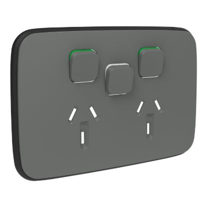 Picture of Essence Double Power Point Skin with 1 Extra Switch, Clipsal Iconic, Horizontal Mount, 250V, 10A, Clip-On