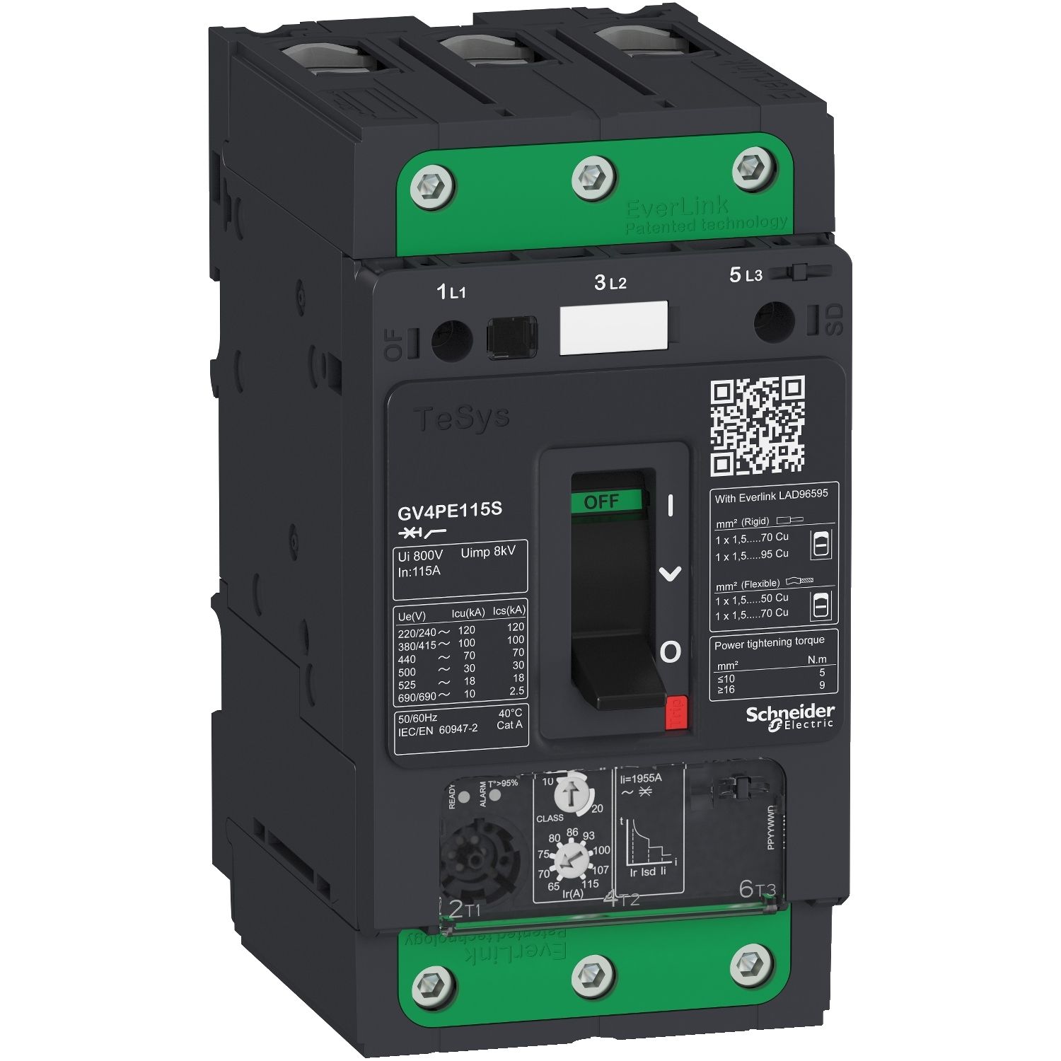 Picture of Motor circuit breaker, TeSys GV4, TeSys GV4, 3P, 3.5A, Icu 100kA, thermal magnetic, Everlink terminals