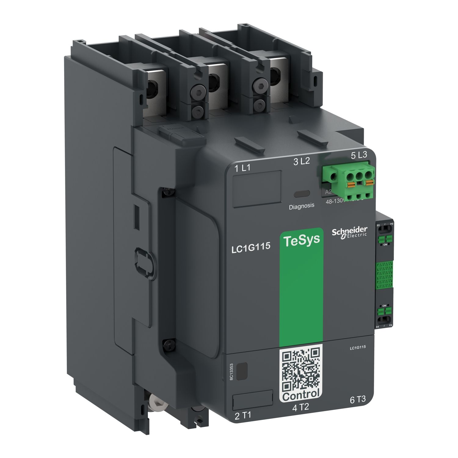 Picture of High power contactor, TeSys Giga, 3 pole (3NO), AC-3 <=440V 115A, standard version, 48…130V wide band AC/DC coil