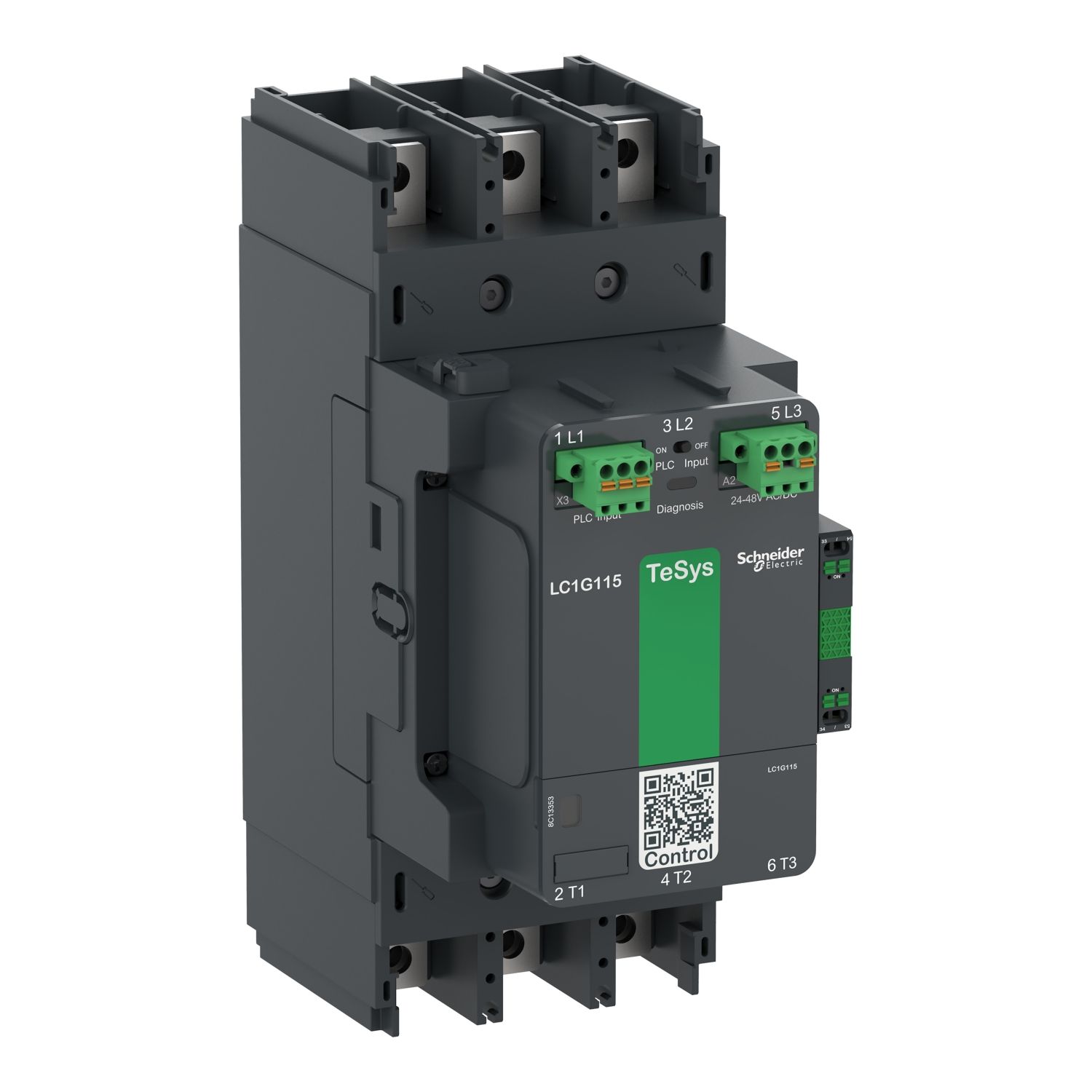 Picture of High power contactor, TeSys Giga, 3 pole (3NO), AC-3 <=440V 185A, advanced version, 48…130V wide band AC/DC coil