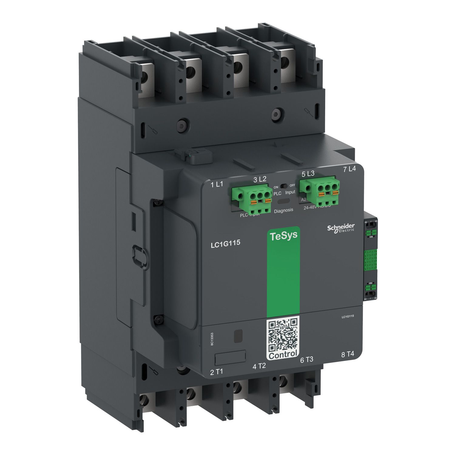 Picture of High power contactor, TeSys Giga, 4 pole (4NO), AC-1 <=440V 330A, advanced version, 200…500V wide band AC/DC coil