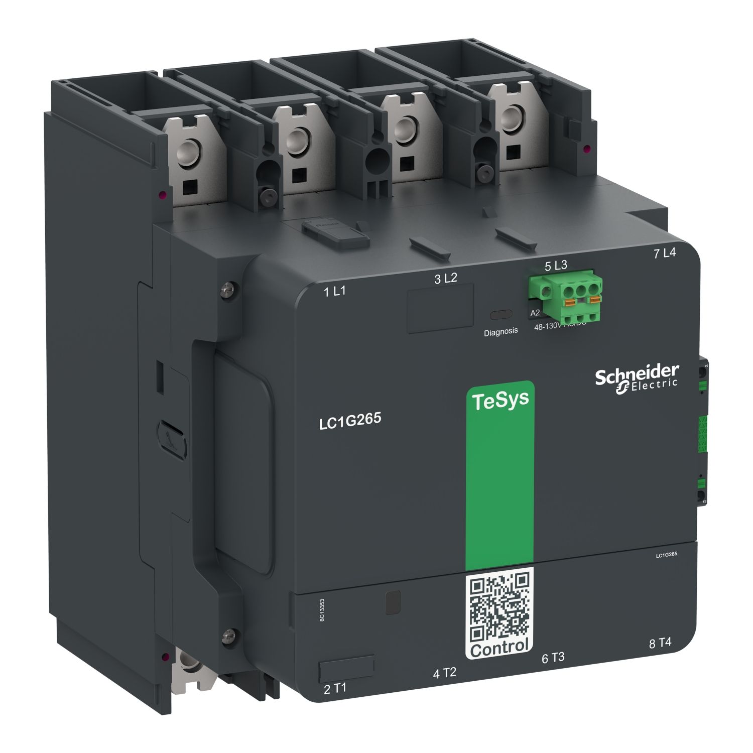 Picture of High power contactor, TeSys Giga, 4 pole (4NO), AC-1 <=440V 700A, standard version, 48…130V wide band AC/DC coil