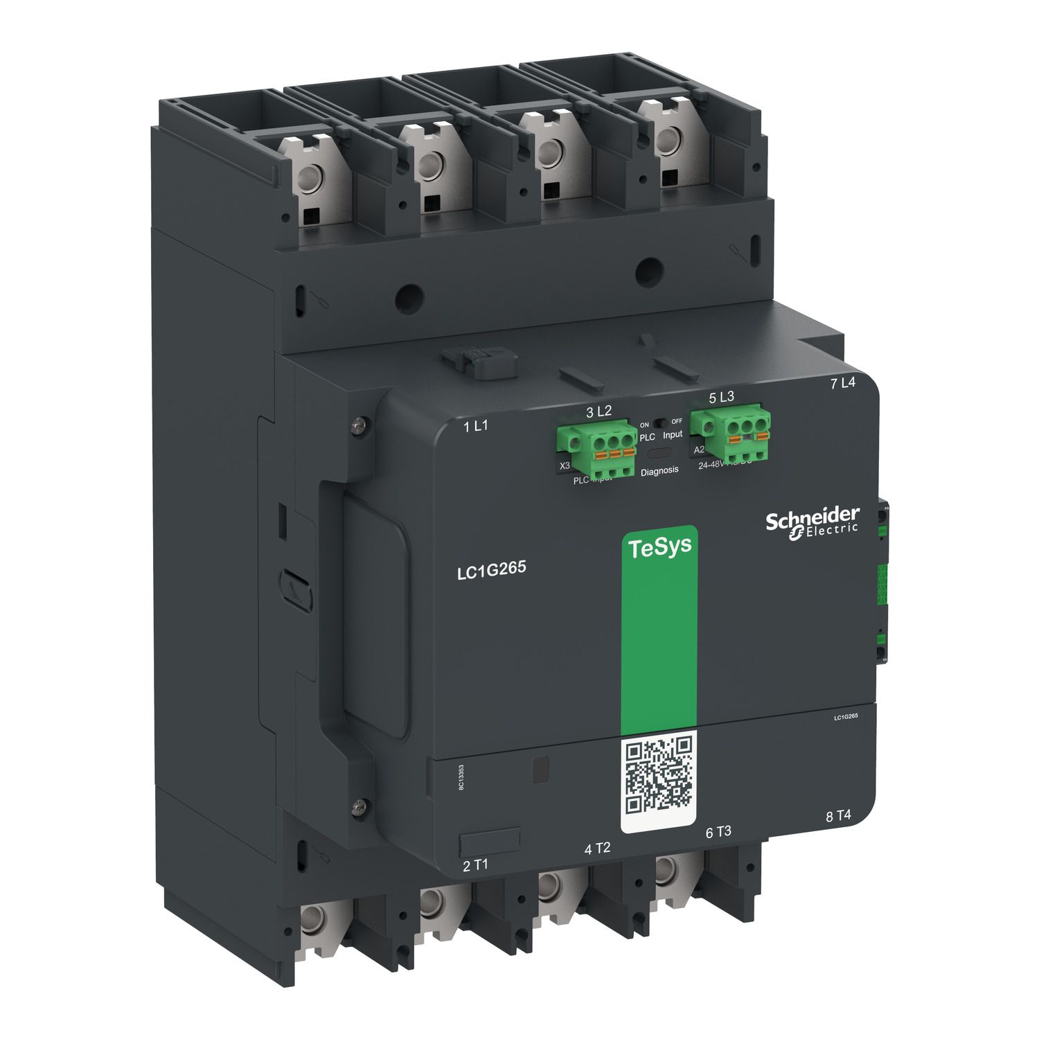 Picture of High power contactor, TeSys Giga, 4 pole (4NO), AC-1 <=440V 700A, advanced version, 200…500V wide band AC/DC coil