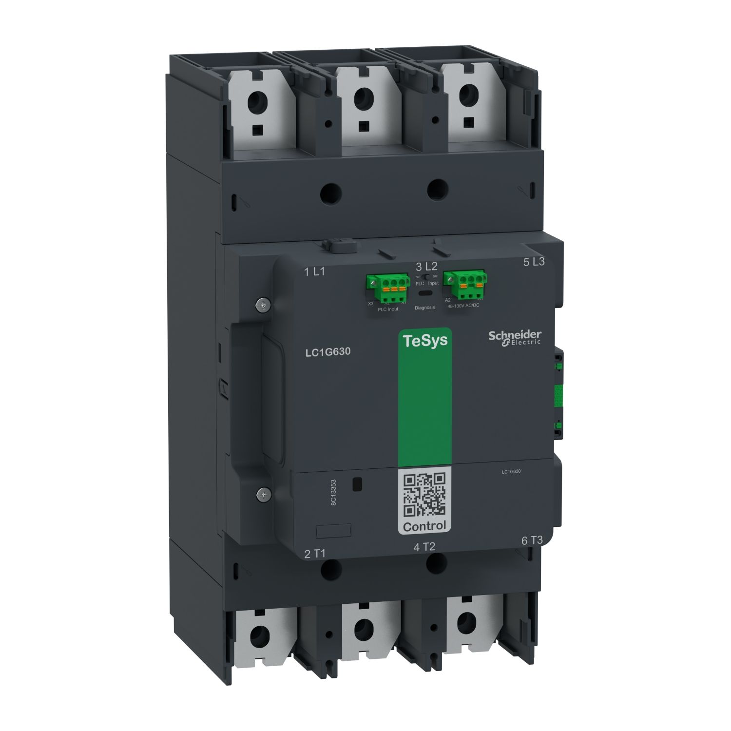 Picture of High power contactor, TeSys Giga, 3 pole (3NO), AC-3 <=440V 630A, advanced version, 48…130V wide band AC/DC coil
