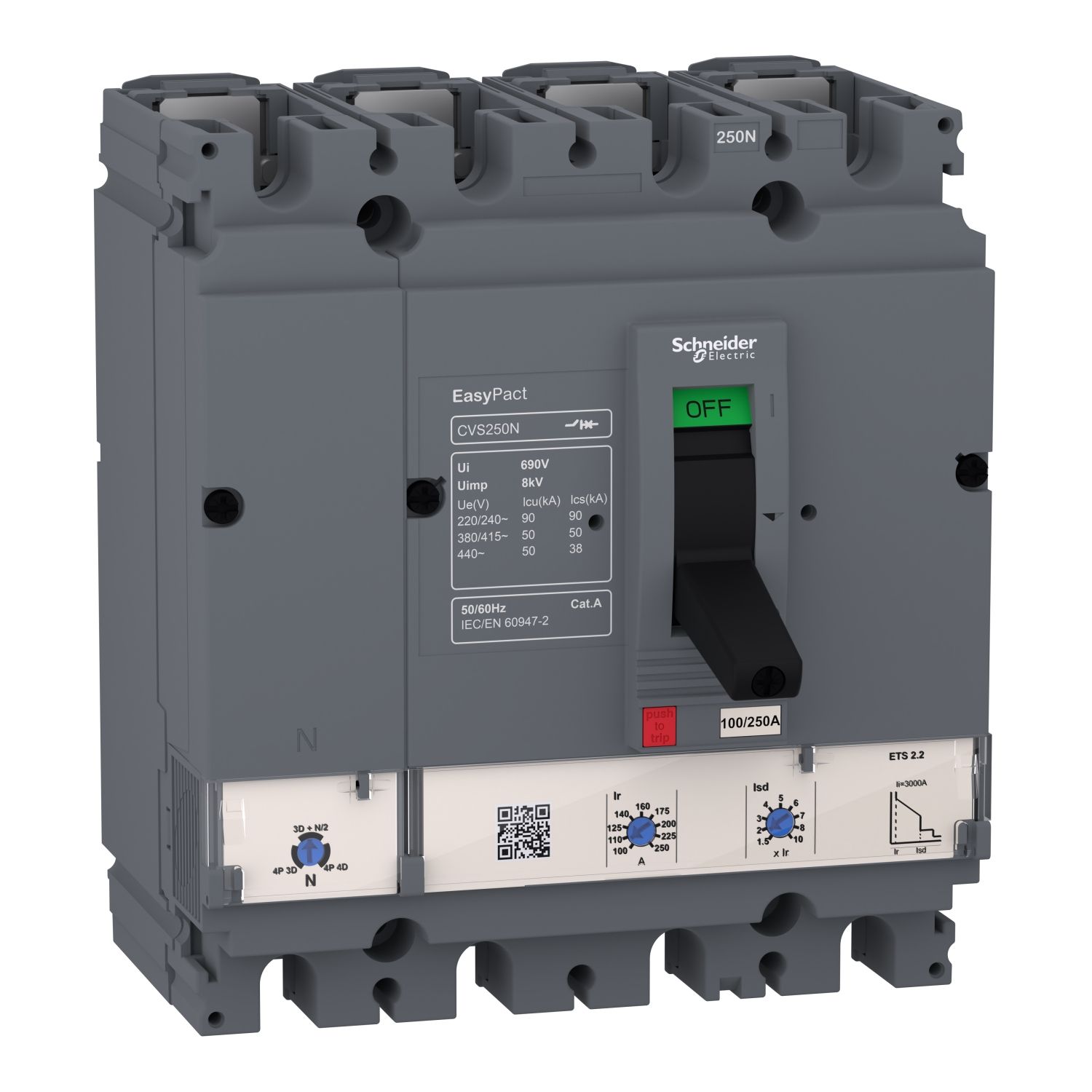 Picture of circuit breaker, EasyPact CVS160N, 50kA at 415VAC, ETS 2.2, 160A, 4P