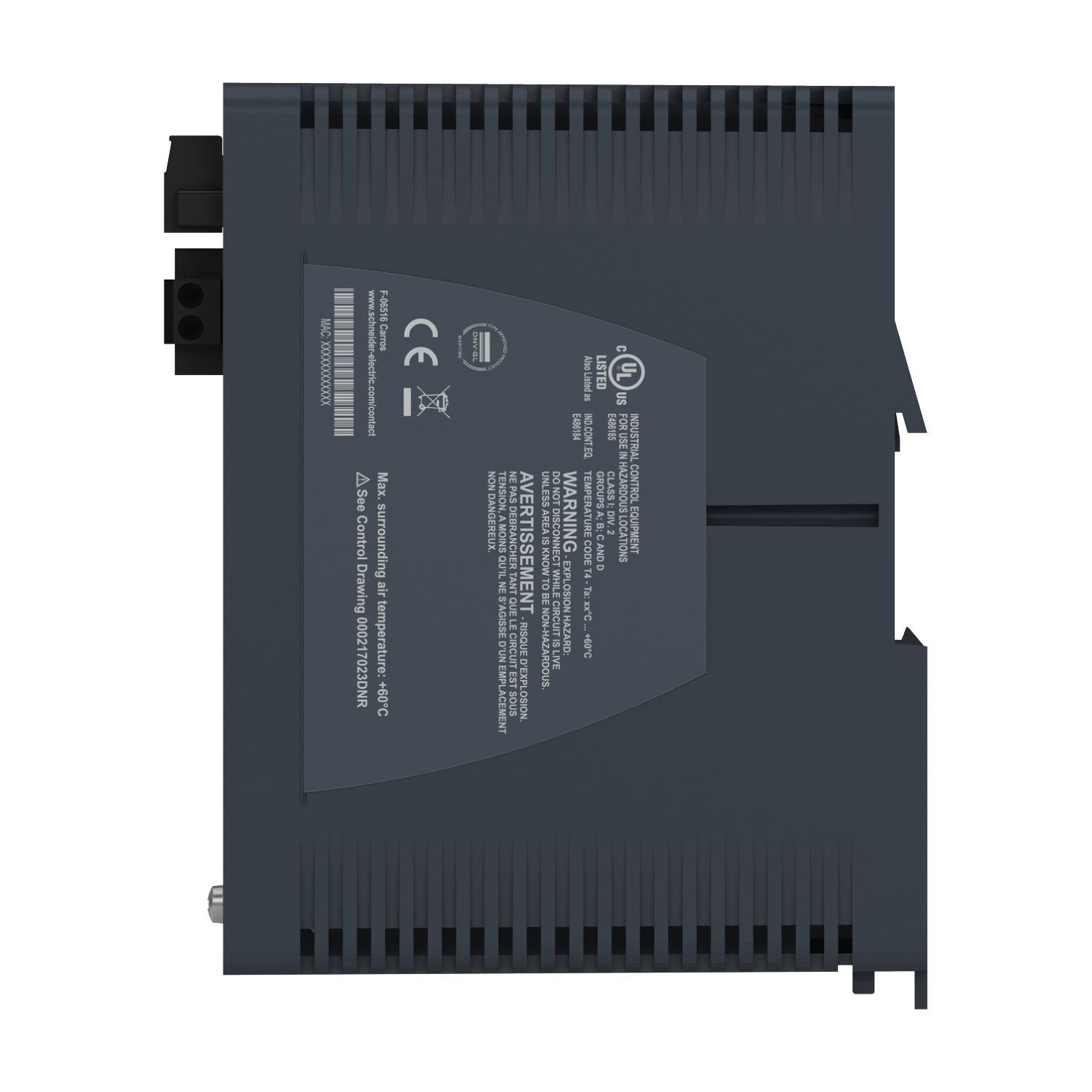 Picture of network switch, Modicon Networking, managed, 4 ports for copper with 2 port for fiber optic, singlemode