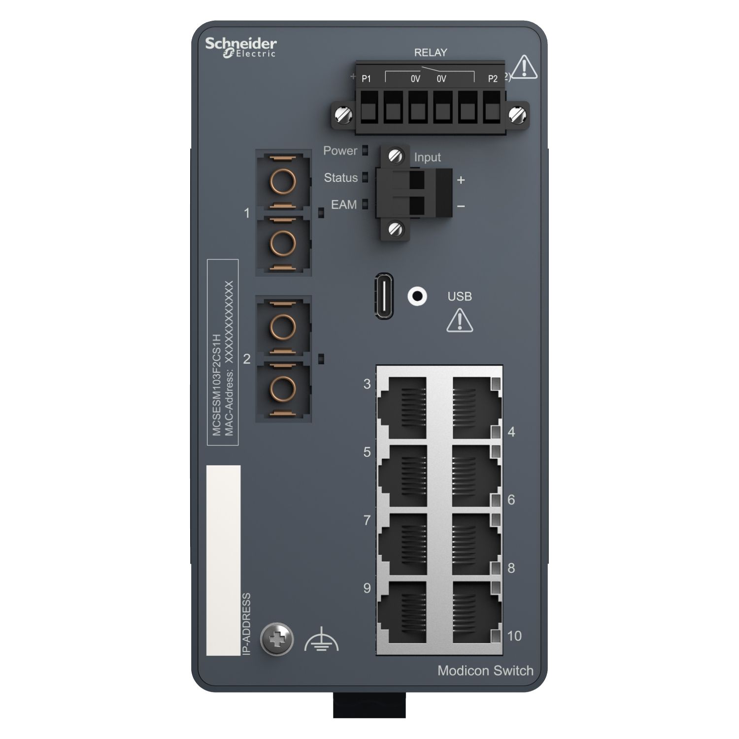 Picture of Modicon Extended Managed Switch - 8 ports for copper + 2 ports for fiber optic single-mode - Harsh