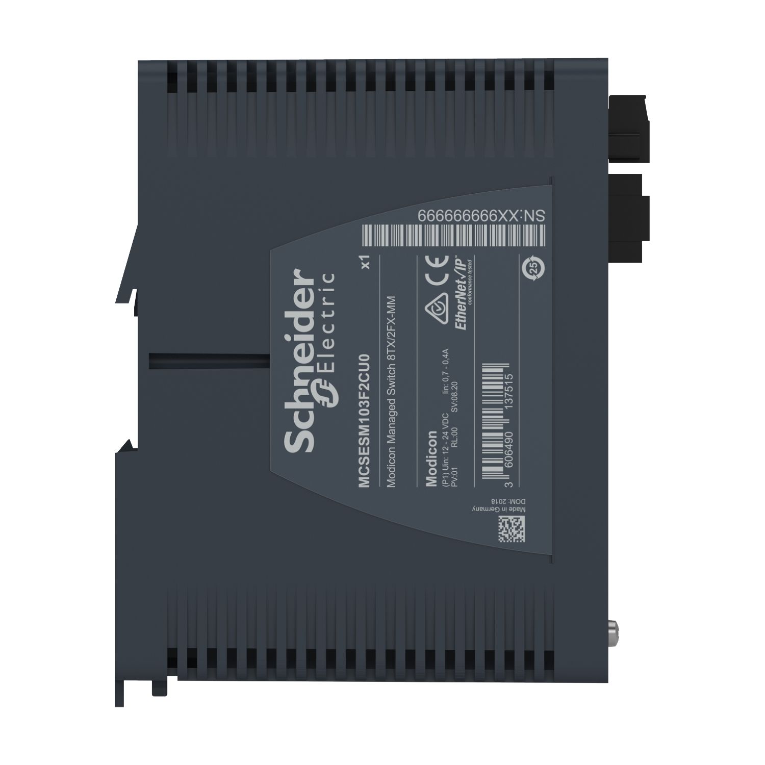 Picture of network switch, Modicon Networking, managed, 8 ports for copper with 2 ports for fiber optic, multimode