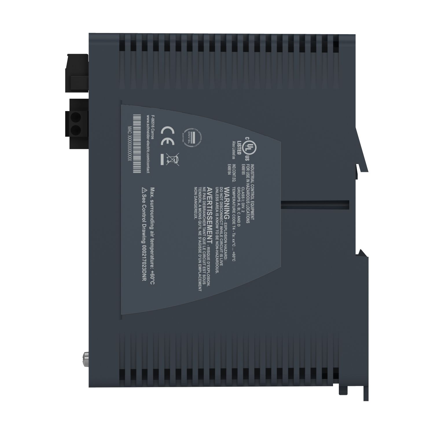 Picture of network switch, Modicon Networking, managed, 8 ports for copper with 2 ports for fiber optic, multimode