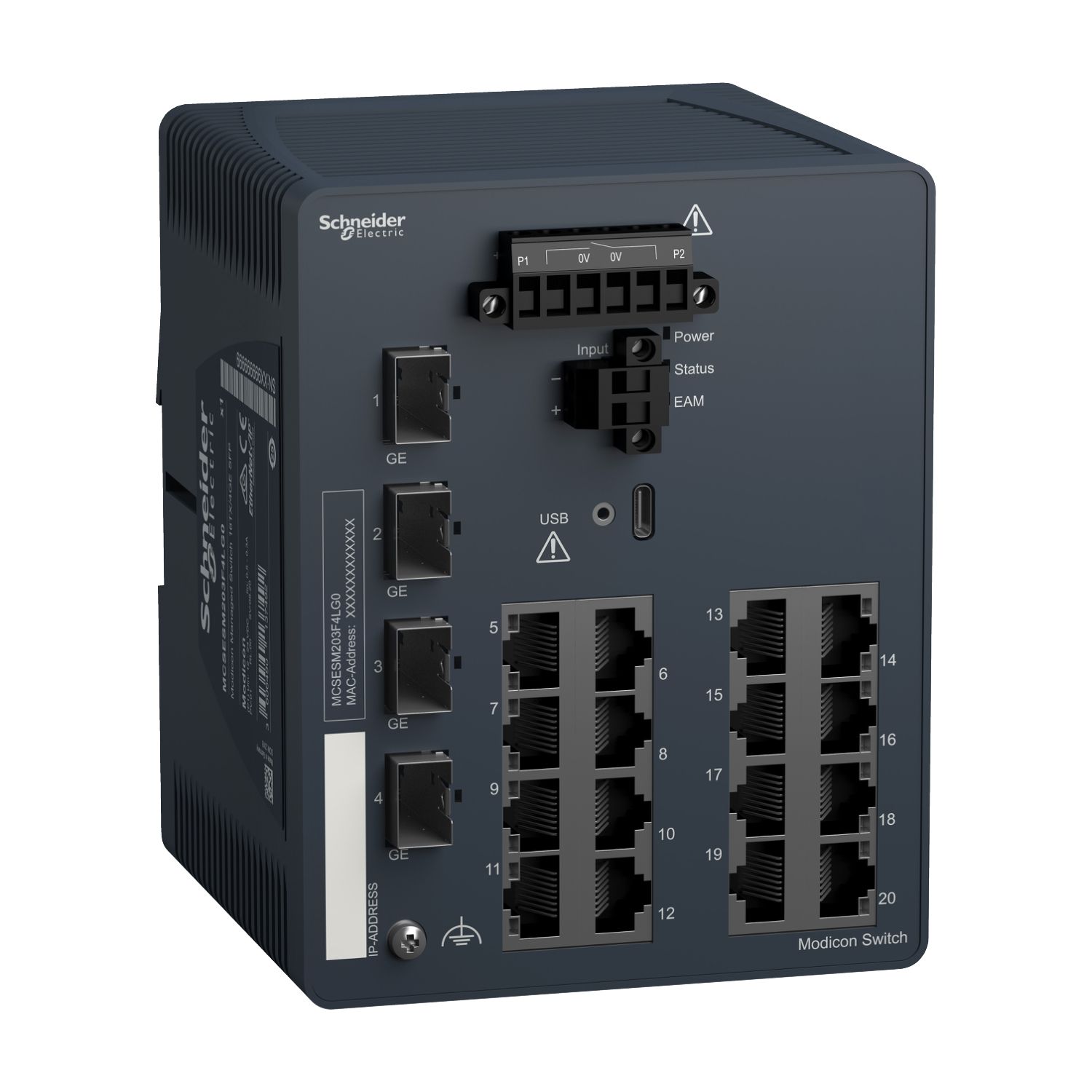 Picture of network switch, Modicon Networking, managed, 16 ports for copper with 4Gigabit SFP