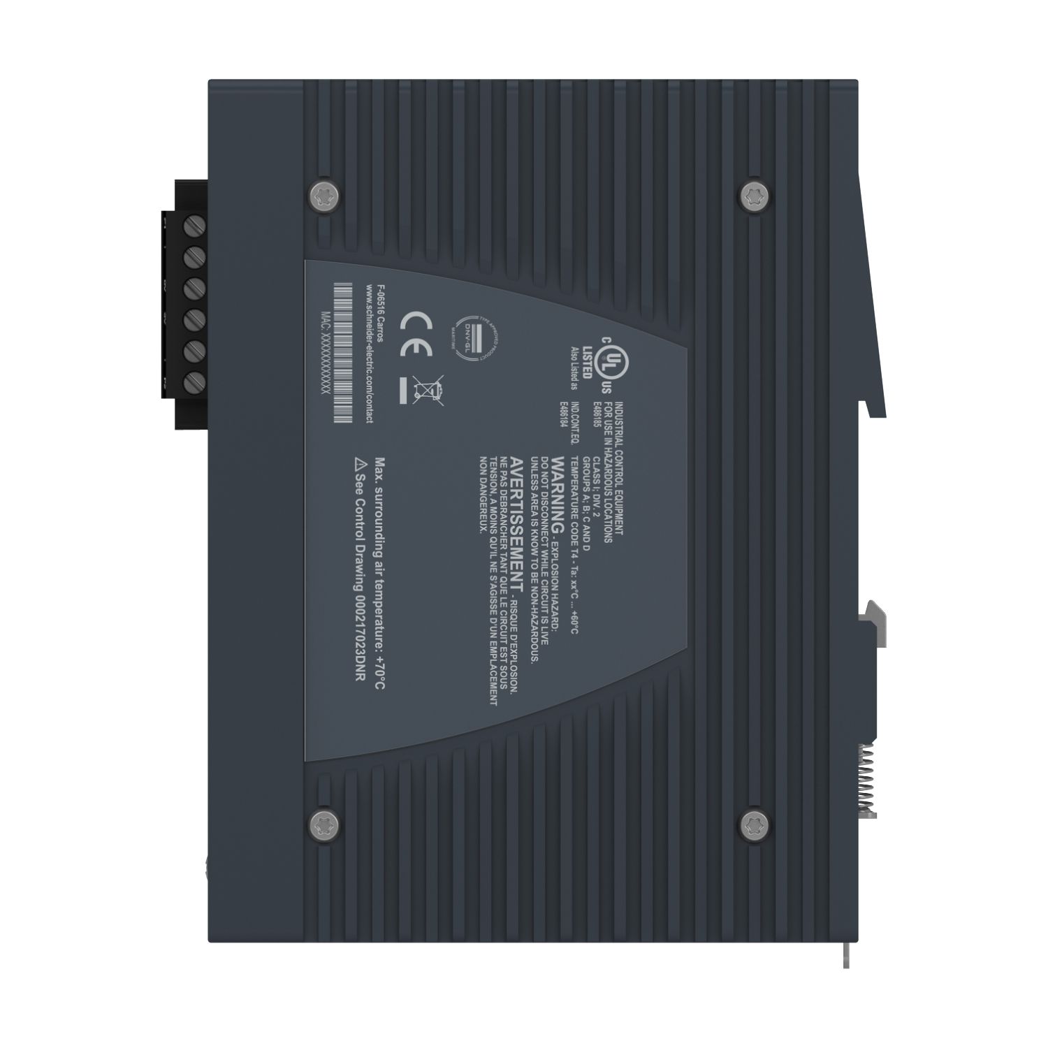 Picture of network switch, Modicon Networking, PoE power over Ethernet, managed, 8Gigabit ports for copper