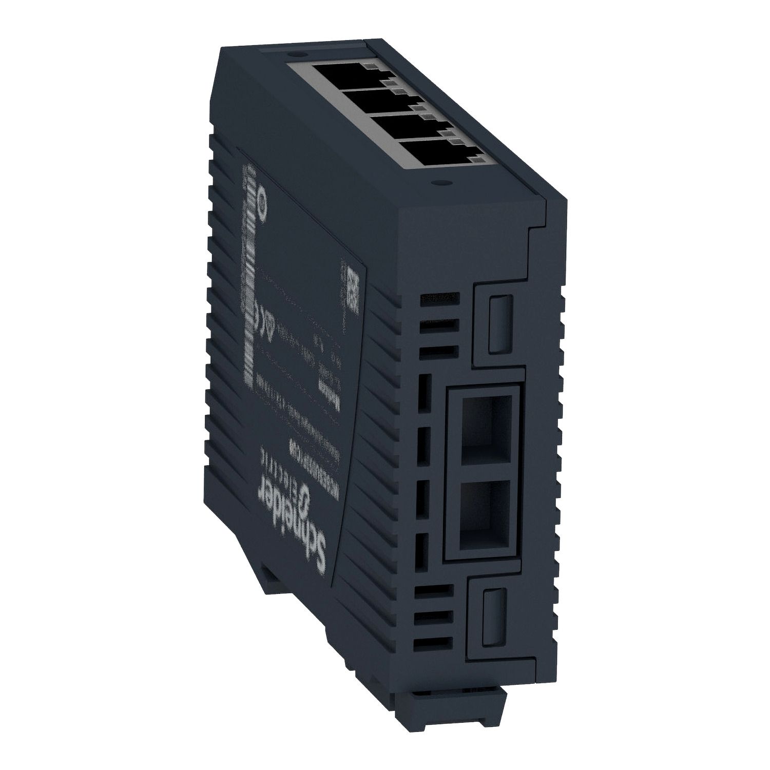 Picture of network switch, Modicon networking, standard unmanaged, 4 ports for copper with 1 port for multimode fiber optic