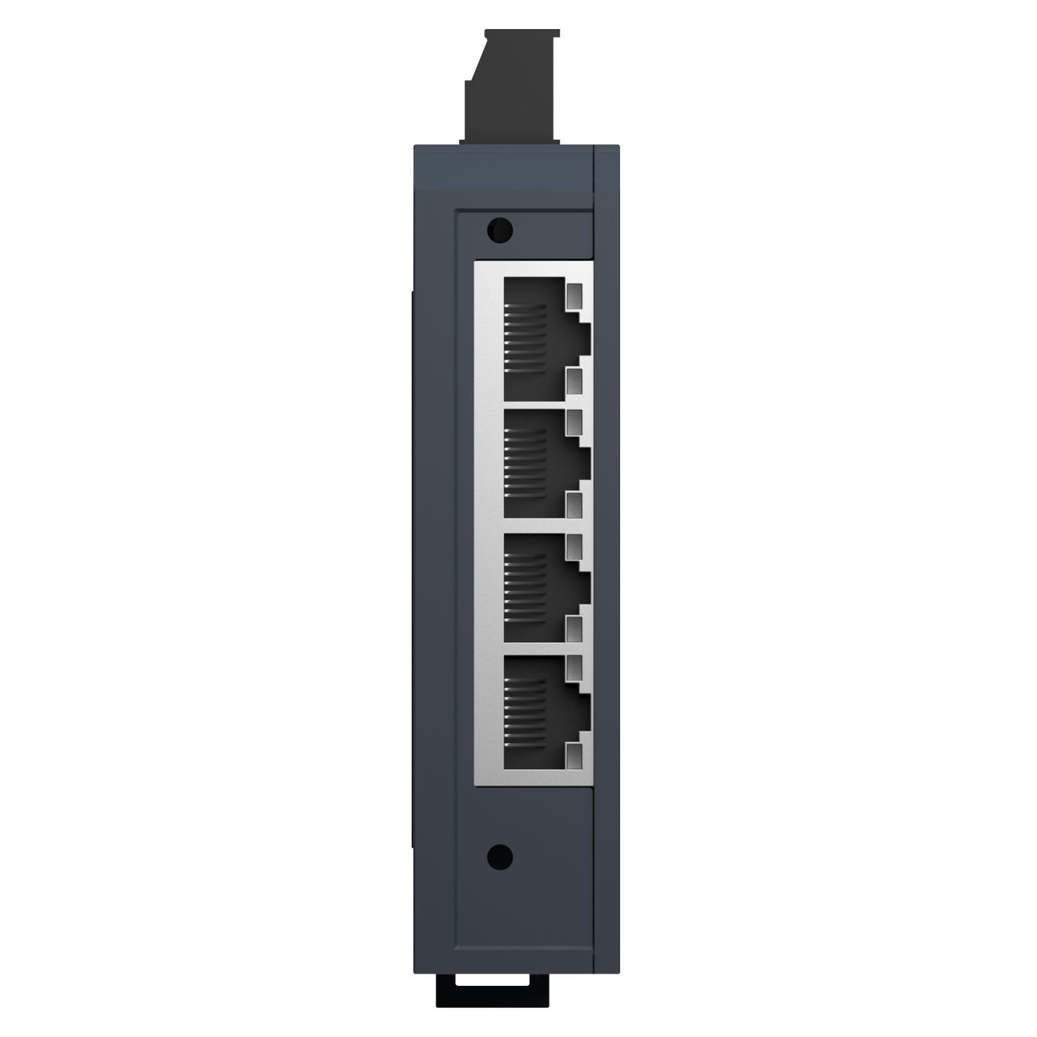 Picture of network switch, Modicon networking, standard unmanaged, 4 ports for copper with 1 port for multimode fiber optic