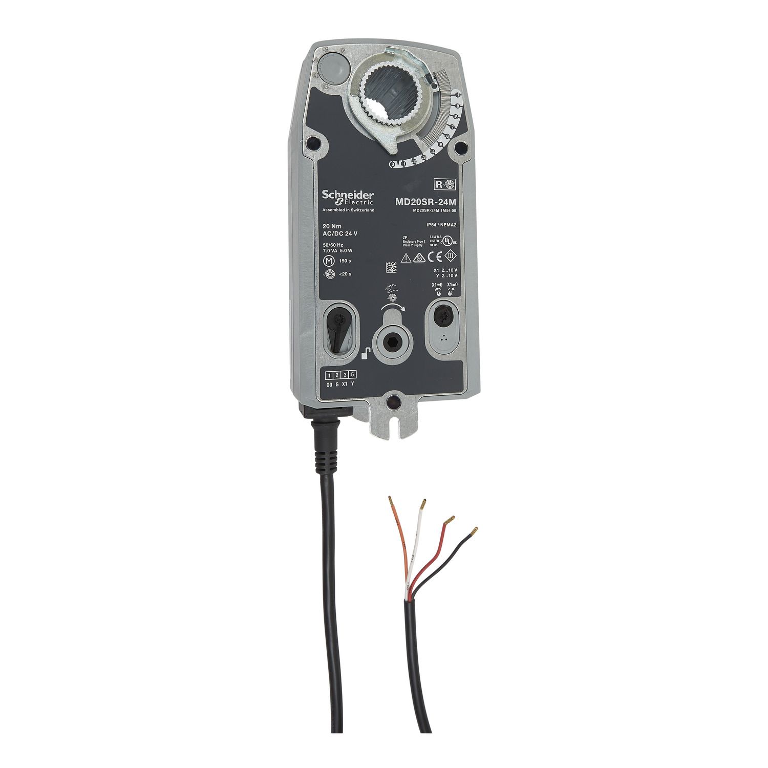 Picture of MD20-SR Damper Actuator, Proportional (Modulating), 2...10Vdc, Spring Return, 24Vac/dc, 1m Leads, 20Nm, IP54