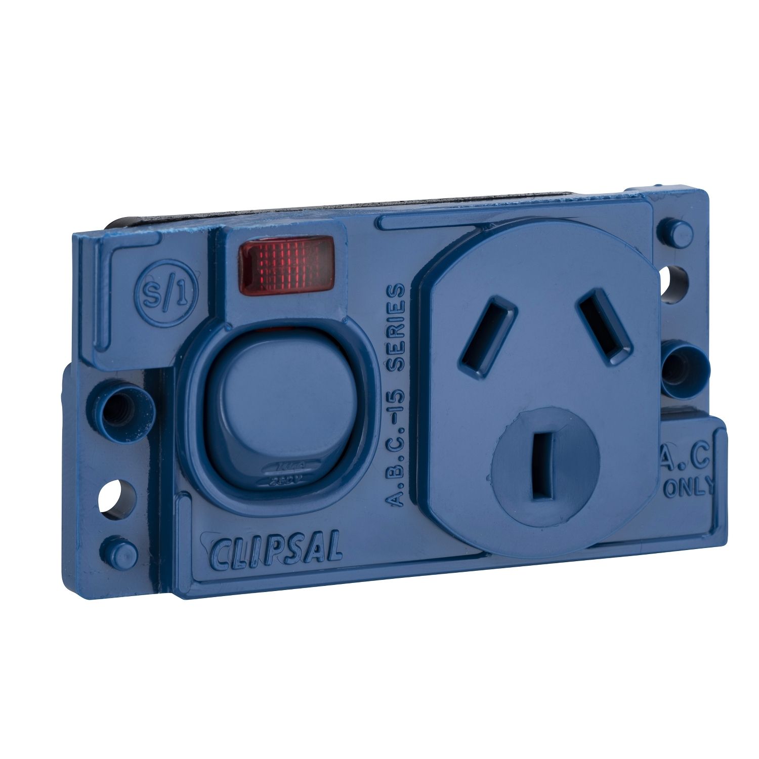 Picture of Single Switch Socket Outlet, Medilec, 250V, 10A, O Style, 2 Pole, Horizontal, Neon