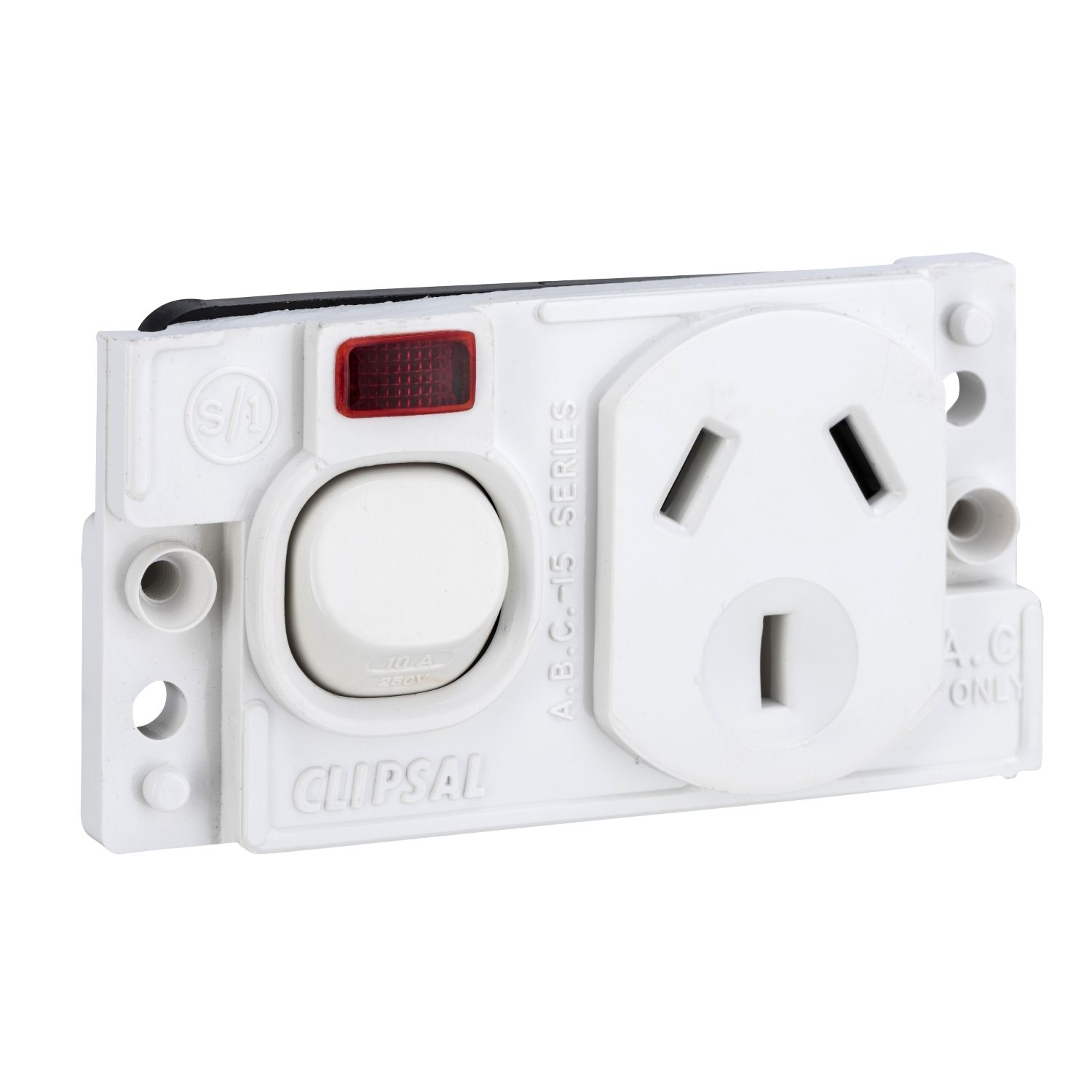 Picture of Single Switch Socket Outlet, Medilec, 250V, 10A, O Style, 2 Pole, Horizontal, Neon