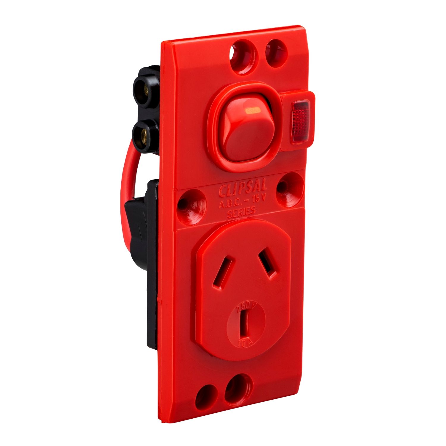 Picture of Single Switch Socket Outlet, Medilec, 250V, 10A, O Style, 2 Pole, Vertical, Neon