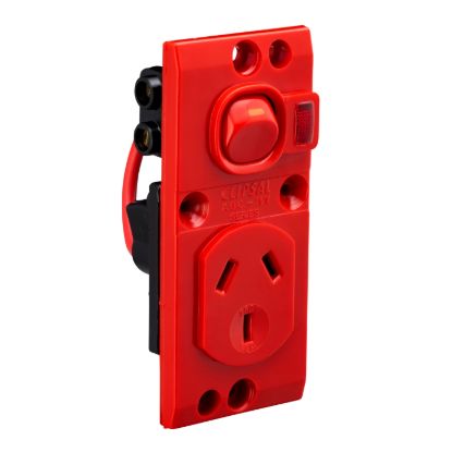 Picture of Single Switch Socket Outlet, Medilec, 250V, 10A, O Style, 2 Pole, Vertical, Neon