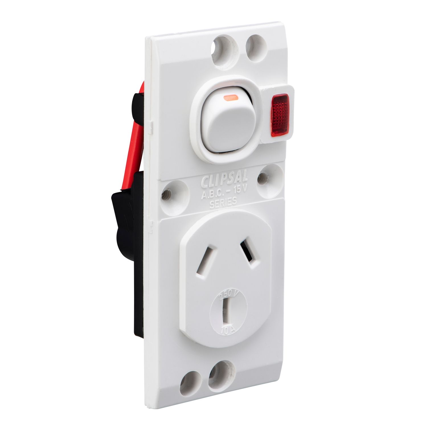 Picture of Single Switch Socket Outlet, Medilec, 250V, 10A, O Style, 2 Pole, Vertical, Neon