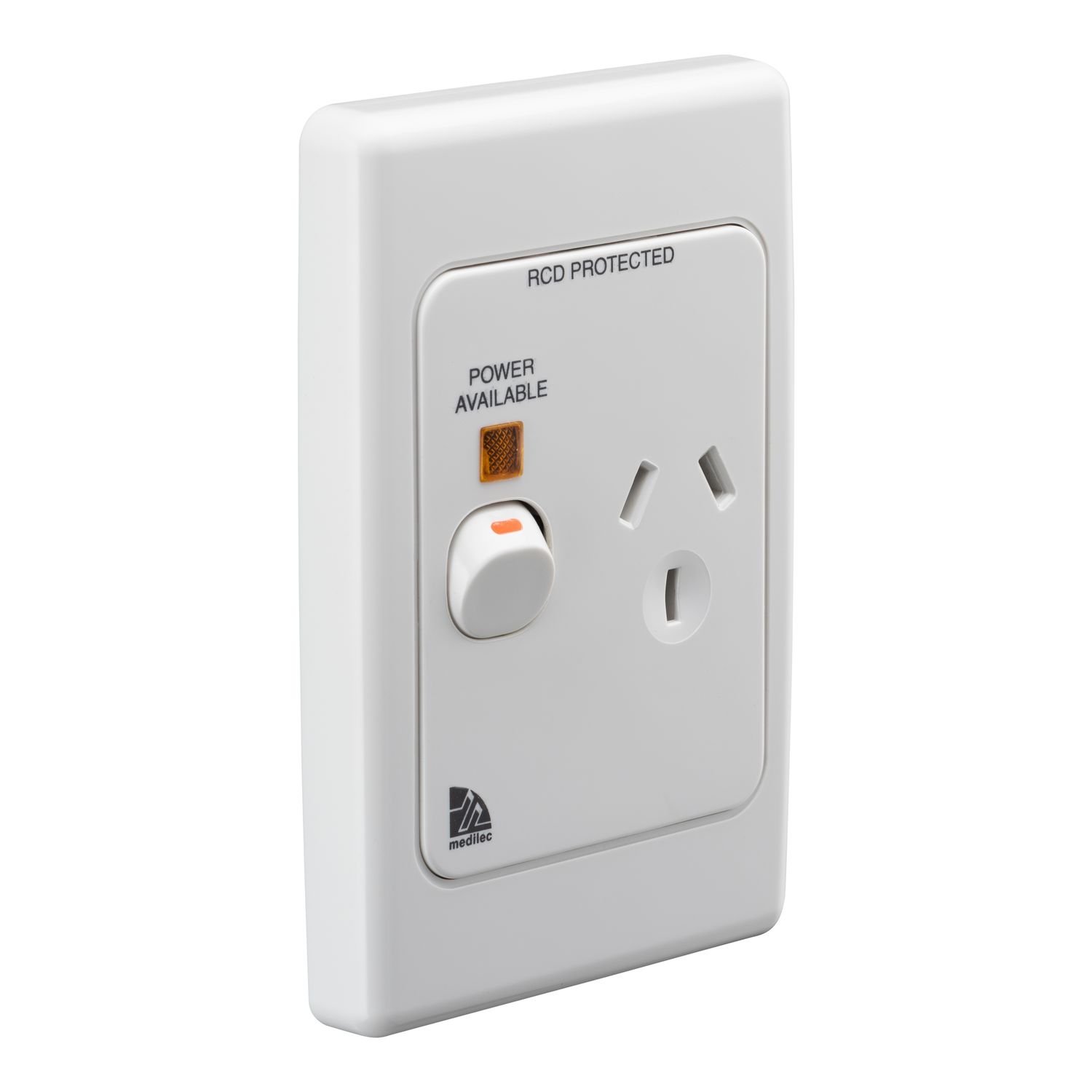 Picture of Single Switch Socket Outlet, Medilec, 250V, 10A, Vertical, Indicator