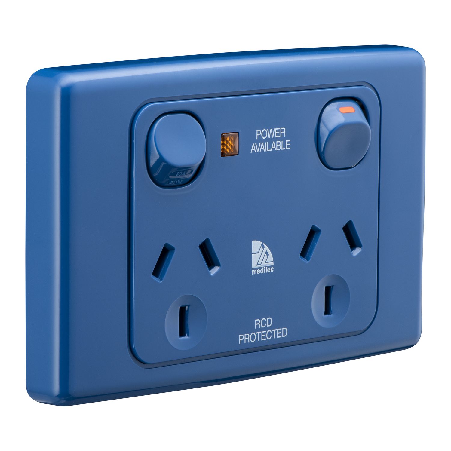 Picture of Twin Switch Socket Outlet, Medilec, 250V, 10A, 2 Gang, 1 Pole