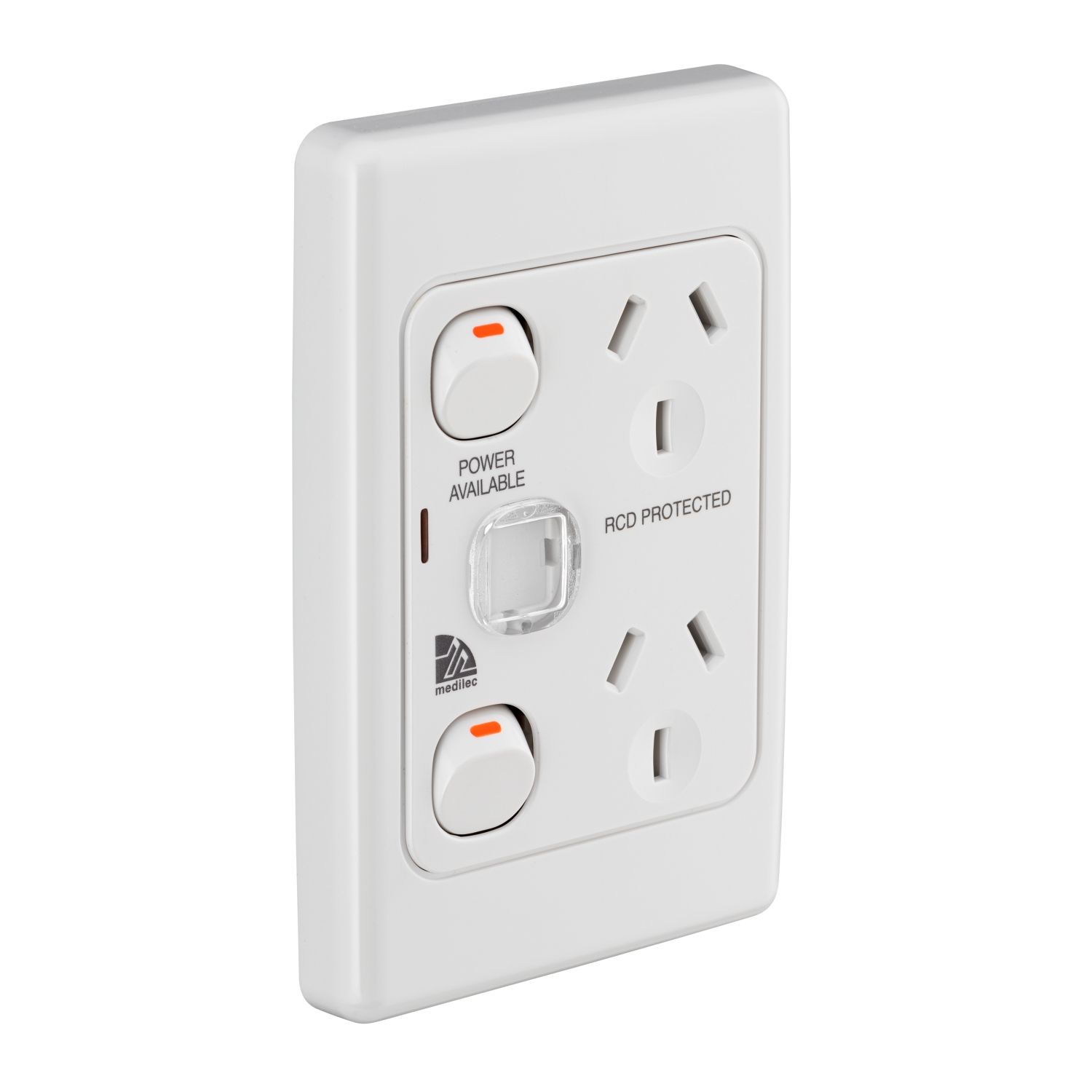 Picture of Twin Switch Socket Outlet, Medilec, 250V, 10A, 2 Gang, 1 Pole, Vertical