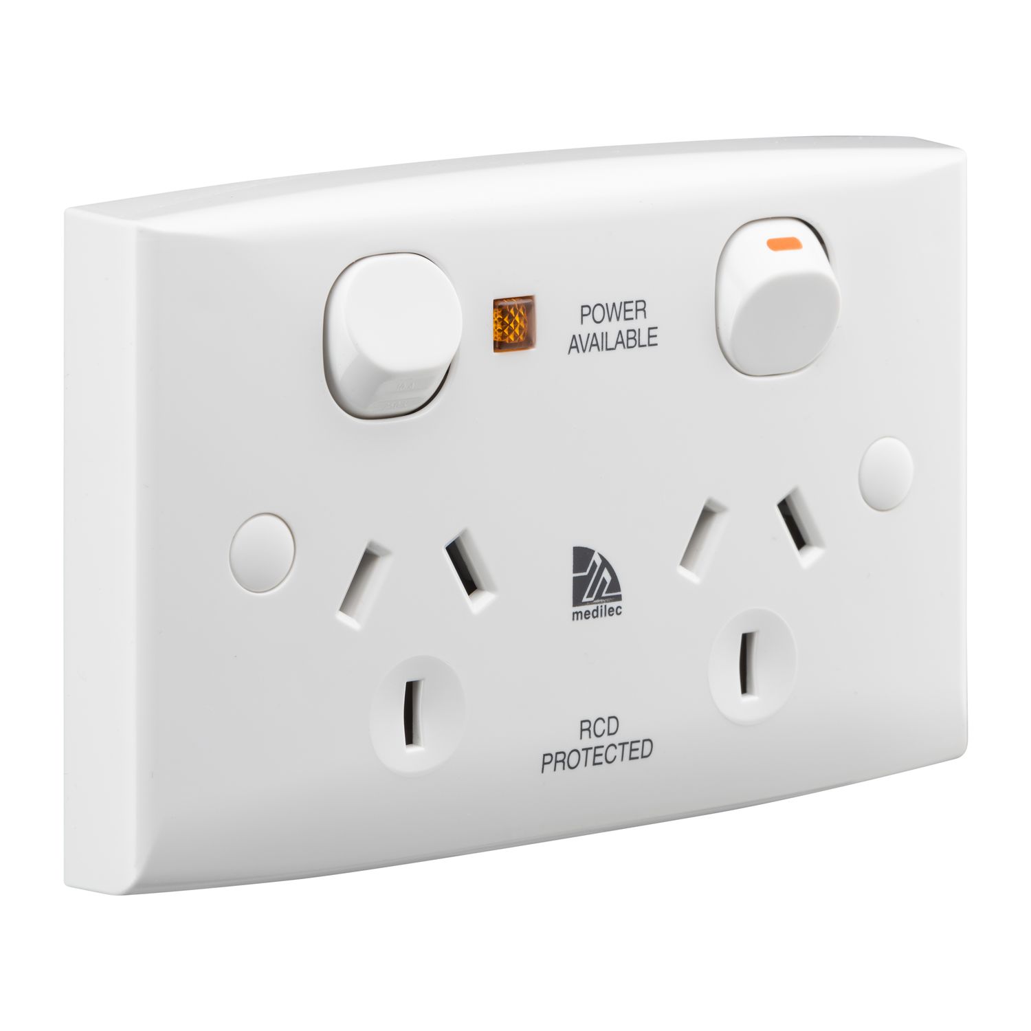 Picture of Twin Switch Socket Outlet, Medilec, 250V, 10A, Safety Shutter, Security Screw