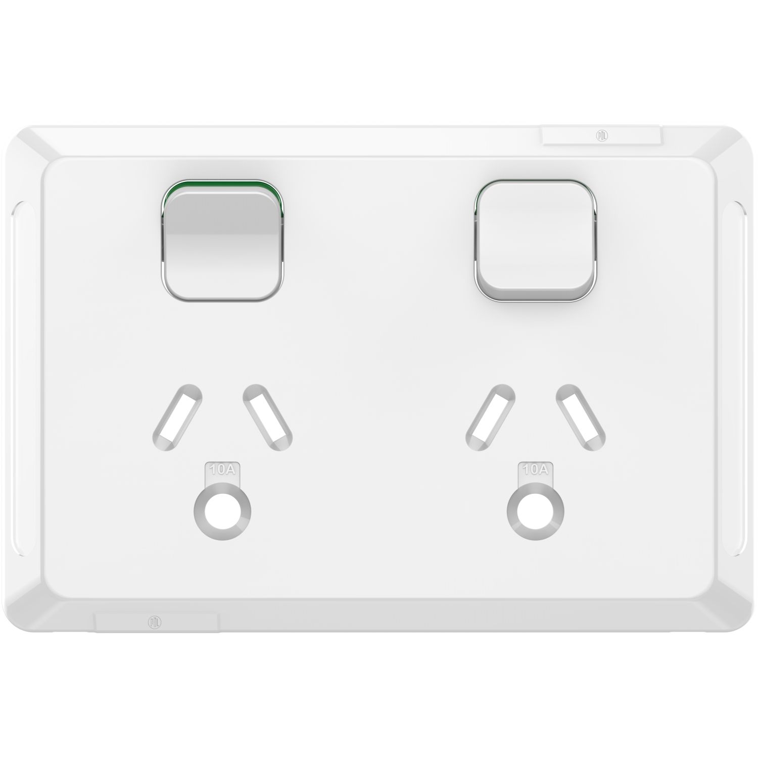 Picture of Twin Power Point Skin, Pro Series, Horizontal Mount, Round Earth, 250V, 10A, Clip-On