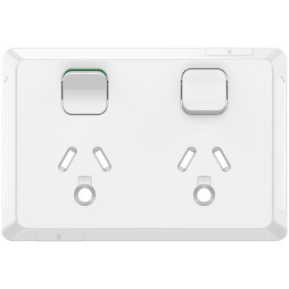 Picture of Twin Power Point Skin, Pro Series, Horizontal Mount, Round Earth, 250V, 10A, Clip-On