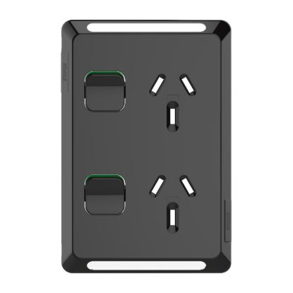 Picture of Twin Power Point Skin, Pro Series, Vertical Mount, 250V, 10A, Clip-On