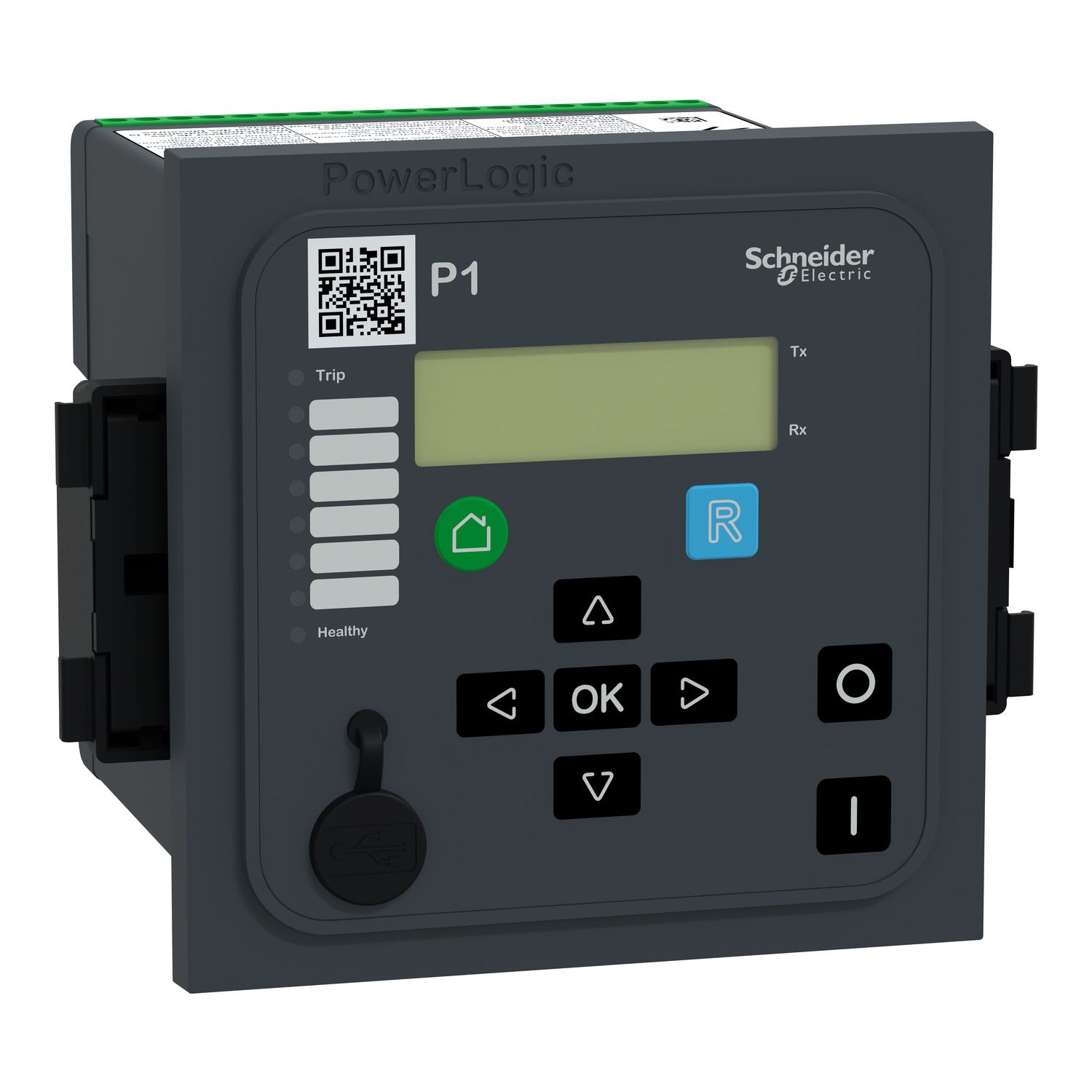 Picture of protection relay PowerLogic P1V 24-60V 4VT: 220-480V 6DI-8DO RS485 USB