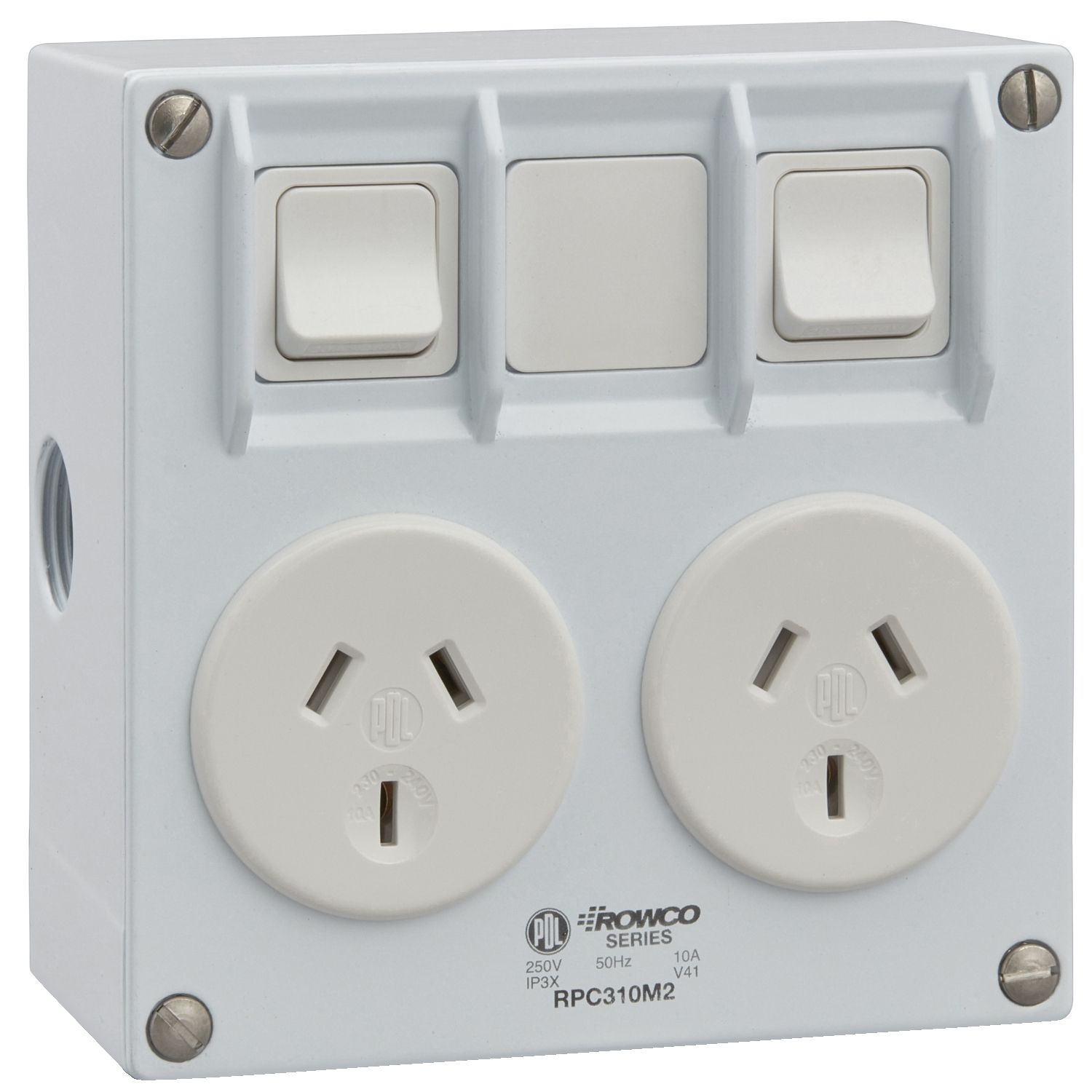 Picture of 2 Switch, Rowco, 250V, 10A, 3 Pins, 105 X 108 X 56mm