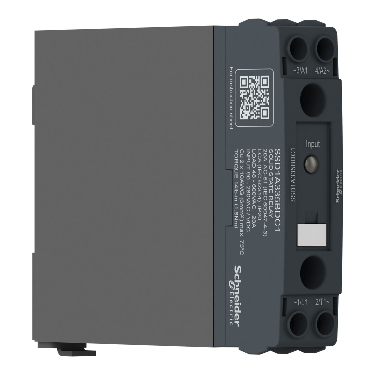 Picture of DIN rail mount relay,  Harmony Solid State Relays, 20A, zeroVoltage switching, input 90â€¦280V AC/DC, output 48...600V AC