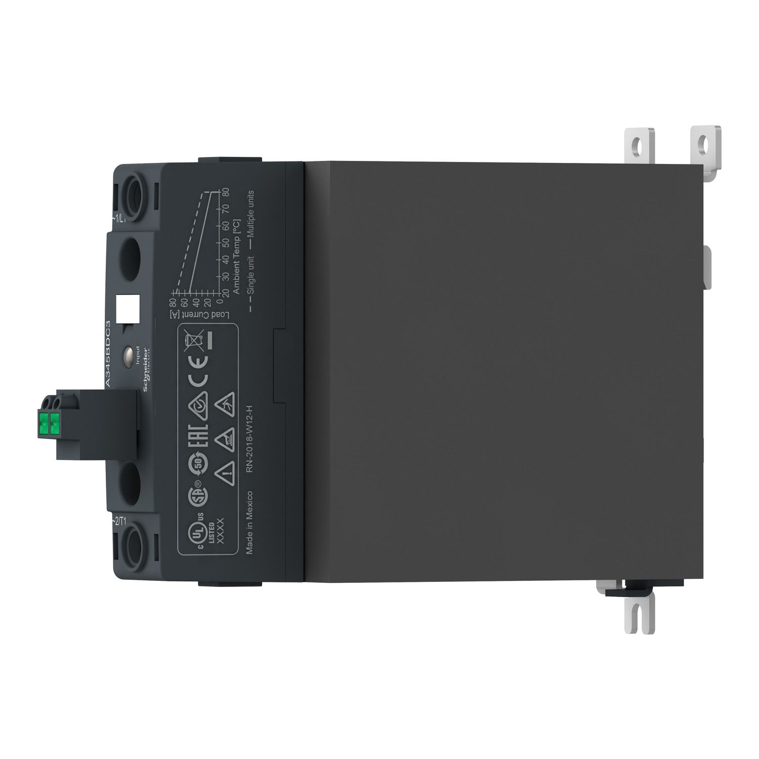 Picture of DIN rail mount, Harmony Solid State Relays, 60A, zeroVoltage switching, contactor configuration spring input, input 4 to 32V DC, output 48 to 600V AC