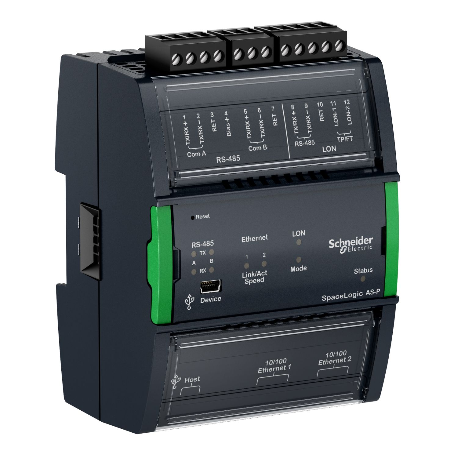 Picture of SpaceLogic automation server, AS-P-S, LonWorks, 2 RS-485 ports, 2 10/100 ethernet ports, secure boot