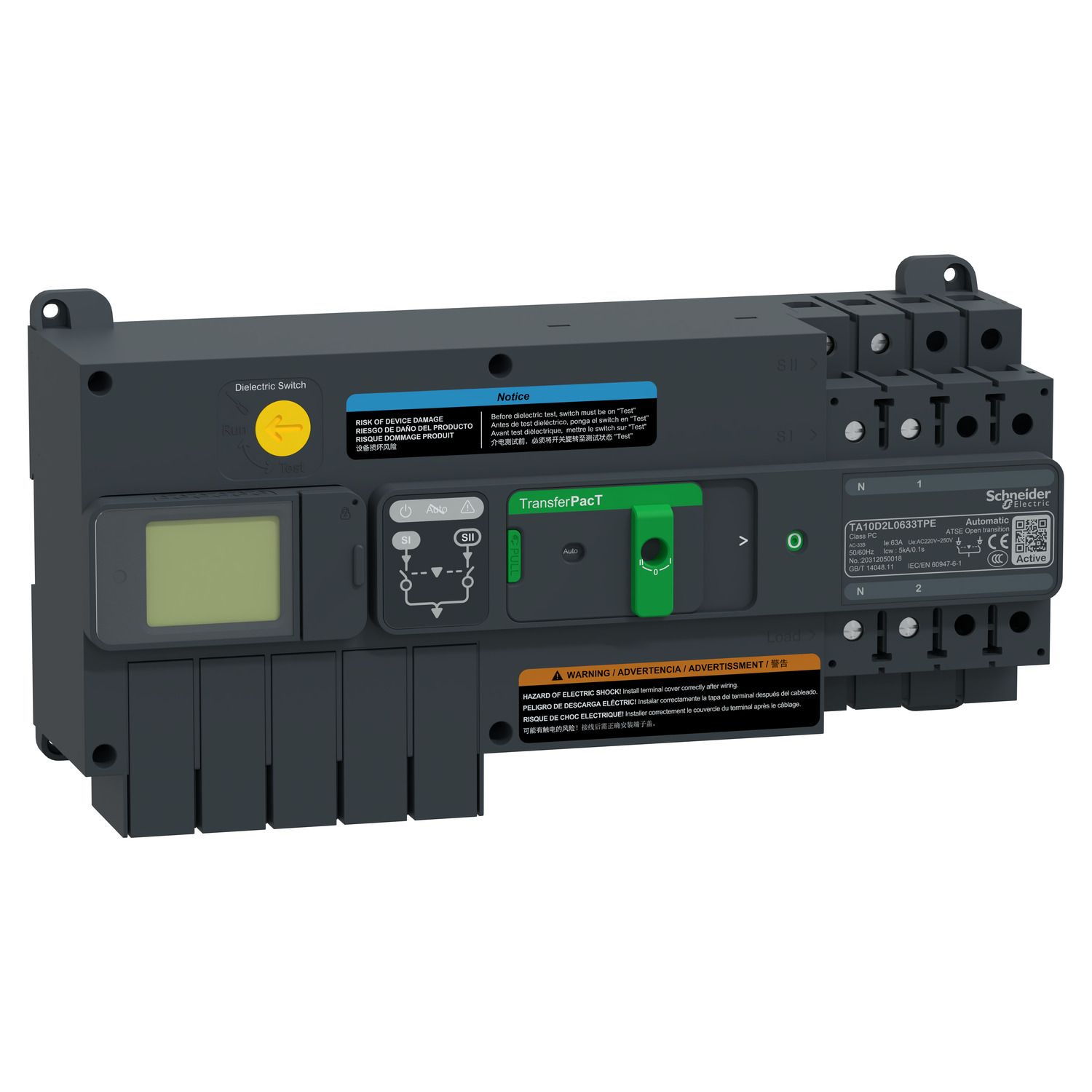 Picture of active automatic transfer switch, TransferPacT Active automatic, 63A, 2P, LCD, frame 100A