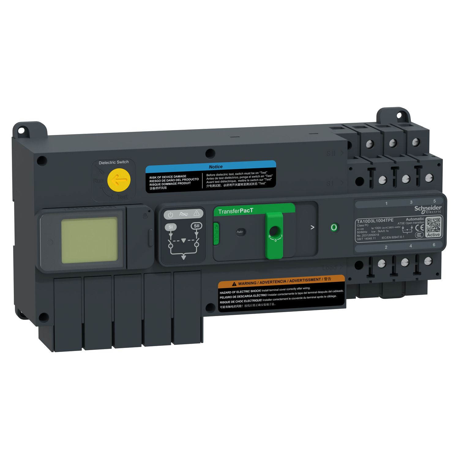 Picture of active automatic transfer switch, TransferPacT Active automatic, 100A, 3P, LCD, frame 100A